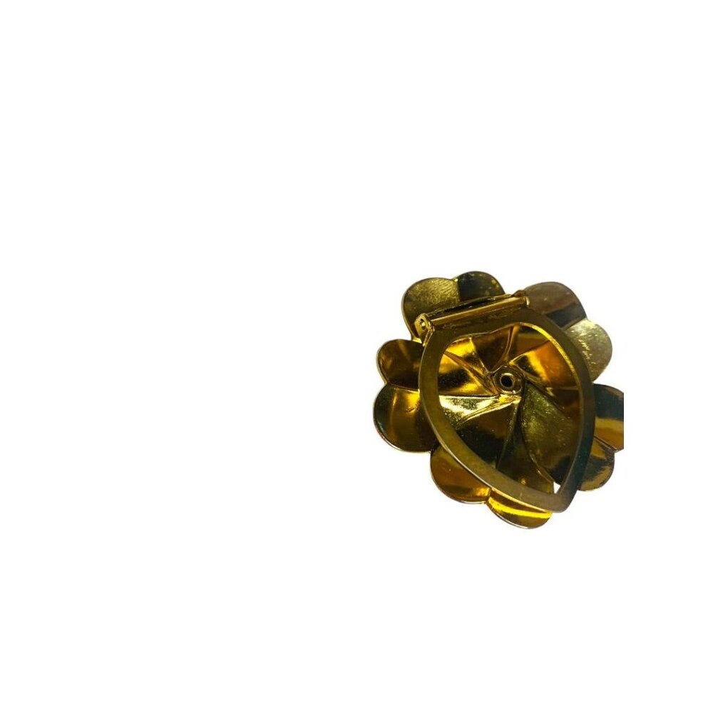 Vintage Goldtone Scarf Shoe Hat Lever Clip 1.5" Diameter Textured Dimensional - Picture 6 of 8